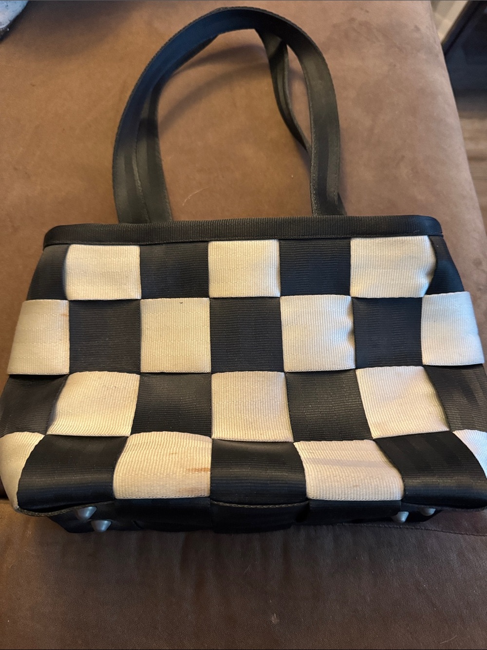 Harveys Black & Cream Woven Checker Shoulder Bag